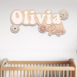 Personalized Daisy Name Sign, Nursery Name Sign, Daisy Nursery Decor, Baby Name Sign for Girl, Wood Name Sign, Floral Nursery Decor Gift