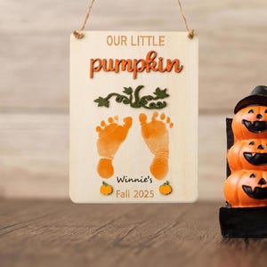 Personalised First Halloween Sign, Cute Bat Trick or Treat Halloween, Baby&#39;s Footprints or Handprints Plaque, Baby Halloween Craft Keepsake