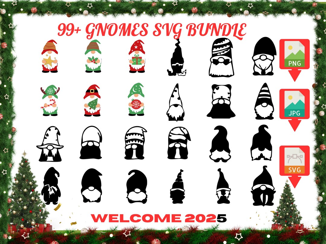 Christmas Gnome SVG Bundle Holiday Clipart, Silhouette (digital ...