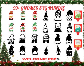Christmas Gnome SVG Bundle Holiday Clipart, Silhouette (Digital Download)