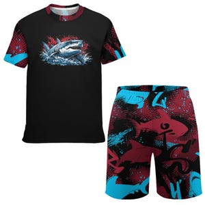 Graffiti Shark - Custom Kids&#39; Short Set Outfit Two Piece Shorts & T-shirt Playset