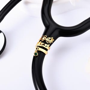 Personalized Stethoscope Charm Tag with Birthflower, Birthstone Stethoscope Name Charm, Nurse ID Tag, Doctor Gift, Stethoscope ID Ring