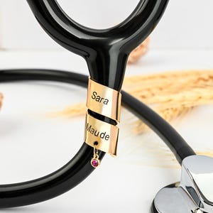 Custom Stethoscope Name Charm, Stethoscope ID Tag with Birthstone, Stethoscope Clip, Stethoscope Ring, Doctor Gift, Nurse Graduation Gift