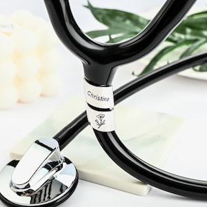Engraved Stethoscope Name Charm, Custom Stethoscope ID Tag, Stethoscope Accessories, Stethoscope Ring, Doctor Gift, Nurse Graduation Gift