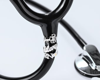Stethoscope Personalized Name Tag with Birthflower, RN Stethoscope ID Tag, Nurse Doctor Stethoscope Charm Accessories, Nurse Graduation Gift