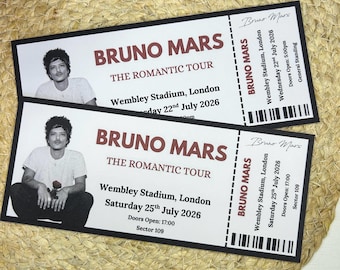 Personalised Bruno Mars The Romantic Tour Concert Ticket: Keepsake Ticket