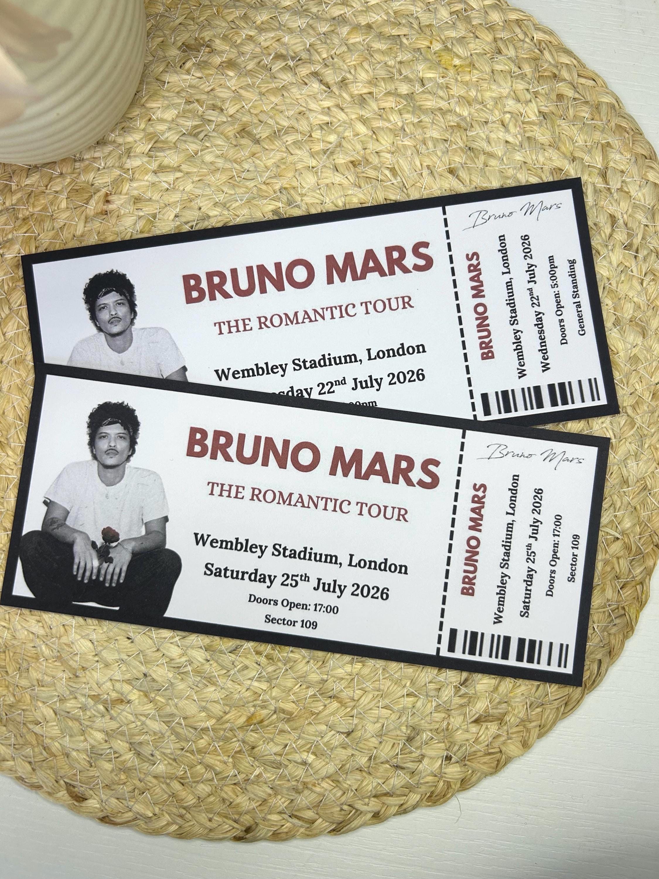 Personalised Bruno Mars the Romantic Tour Concert Ticket: Keepsake 