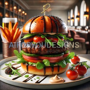 Digital Illustration "Gourmet Burger" - High Definition Culinary Decoration