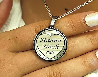 Personalized Name Necklace, Custom Name Necklace,Name Necklace,Name Necklace for Couples, Steel Name Necklace, Silver Color, Round Pendant