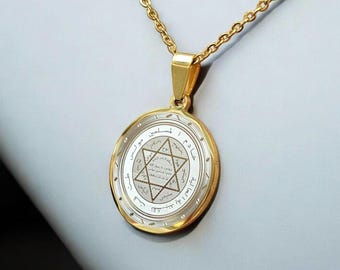 Gold-Plated King Solomon Seal Necklace, Islamic Protection Amulet