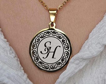 Custom Initial Necklace – Gold Stainless Steel Monogram Pendant, Gift for Her, Personalized Name Necklace