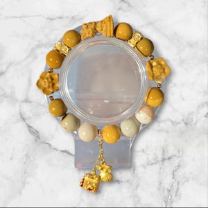 Carved praying little girl Alashan Agate, Carved flower Alashan Agate 11mm Alashan Agate beads and Gold plated charms and spacer