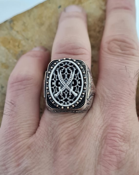 Handmade Sterling Silver Zulfiqar Ring: Ottoman Islamic Jewelry