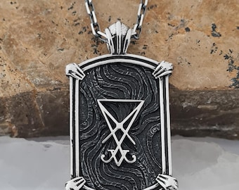 Handmade Sterling Silver Lucifer Sigil Pendant: Occult Symbol Medallion Necklace