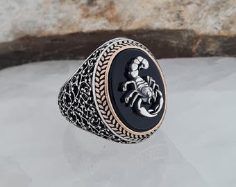 Sterling Silver Scorpio Ring: Black Onyx Statement Jewelry