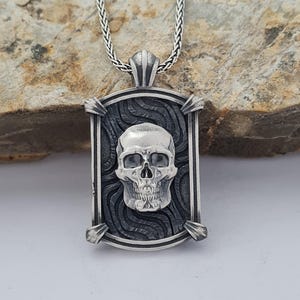 Handmade Oxidized Sterling Silver Skull Pendant - Biker Jewelry