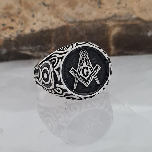 Handmade Sterling Silver  Masonic Ring: Freemason Compass Design