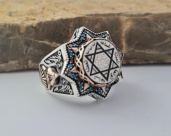 Handcrafted Sterling Silver Seal of Solomon Ring with Turquoise