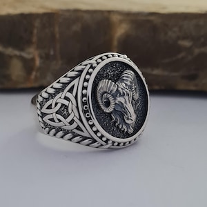 Handmade Sterling Silver Ram Head Ring: Unisex Vintage Boho Style