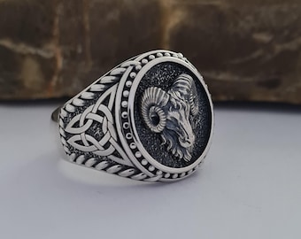 Handmade Sterling Silver Ram Head Ring: Unisex Vintage Boho Style