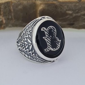 Anillo de letra personalizado, sello de plata esterlina 925 hecho a mano, joyería con monograma personalizado para hombres, elegante diseño de ónix negro, idea de regalo única
