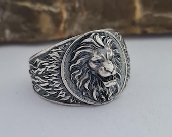 Anillo de león de plata de ley hecho a mano: Joyería vintage con motivos de animales