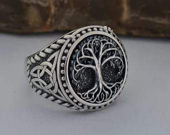 Handcrafted Sterling Silver Tree of Life Ring: Viking Family Jewelry