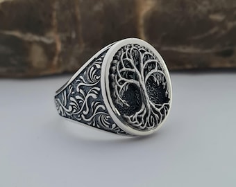 Handcrafted Sterling Silver Tree of Life Ring - Viking Style