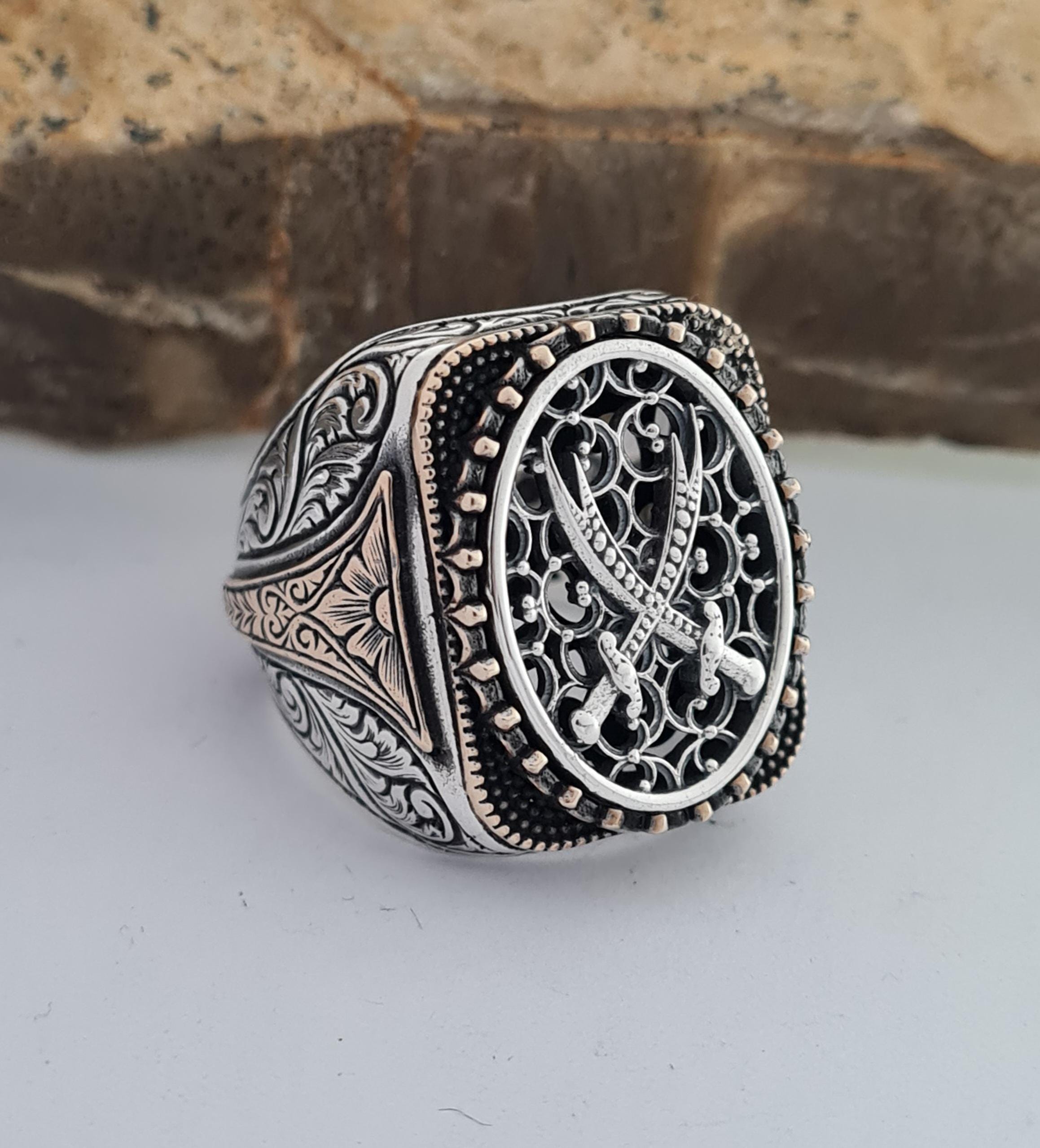 Handmade Sterling Silver Zulfiqar Ring: Ottoman Islamic Jewelry