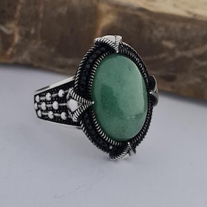 Herren natürlicher Aventurin Stein Ring, Herren Handgefertigter Silberring, Oval Edelstein Ring, Handgefertigter Aventurin Silberring, Sterling Silber Ring