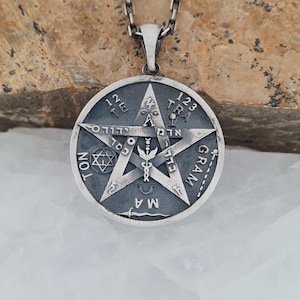 Pentagram Talisman Necklace – 925 Sterling Silver Occult Pendant with Esoteric Symbols – Protection Amulet Jewelry for Men & Women