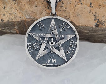 Pentagram Talisman Necklace – 925 Sterling Silver Occult Pendant with Esoteric Symbols – Protection Amulet Jewelry for Men & Women