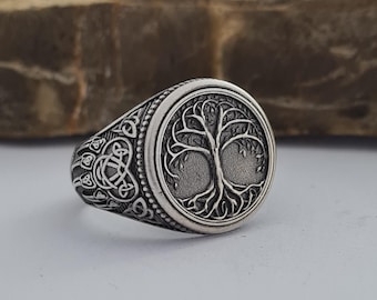 Handcrafted Sterling Silver Tree of Life Ring: Viking Family Jewelry