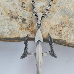 Oxidized Sterling Silver Trident Pendant: Viking Nautical Jewelry