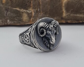 Handmade Sterling Silver Ram Head Ring: Unisex Vintage Boho Style