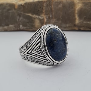 Handmade Lapis Lazuli Sterling Silver Ring - Vintage Style