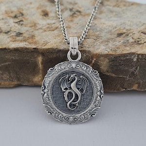 Handmade Silver Dragon Pendant Necklace, Intricate Gothic Fantasy Jewelry, Mythical Dragon Medallion, Unique Unisex Gift for Fans of Dragons