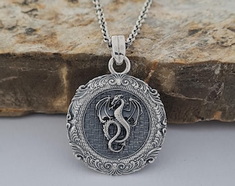 Handmade Sterling Silver Dragon Pendant Necklace: Gothic Fantasy Jewelry