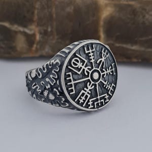 Handcrafted Sterling Silver Viking Vegvisir Ring: Norse Compass Jewelry