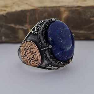 Handcrafted Lapis Lazuli Sterling Silver Ring - Seal of Solomon