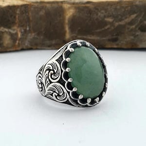 Herren natürlicher Aventurin Stein Ring, Herren Handgefertigter Silberring, Oval Edelstein Ring, Handgefertigter Aventurin Silberring, Sterling Silber Ring