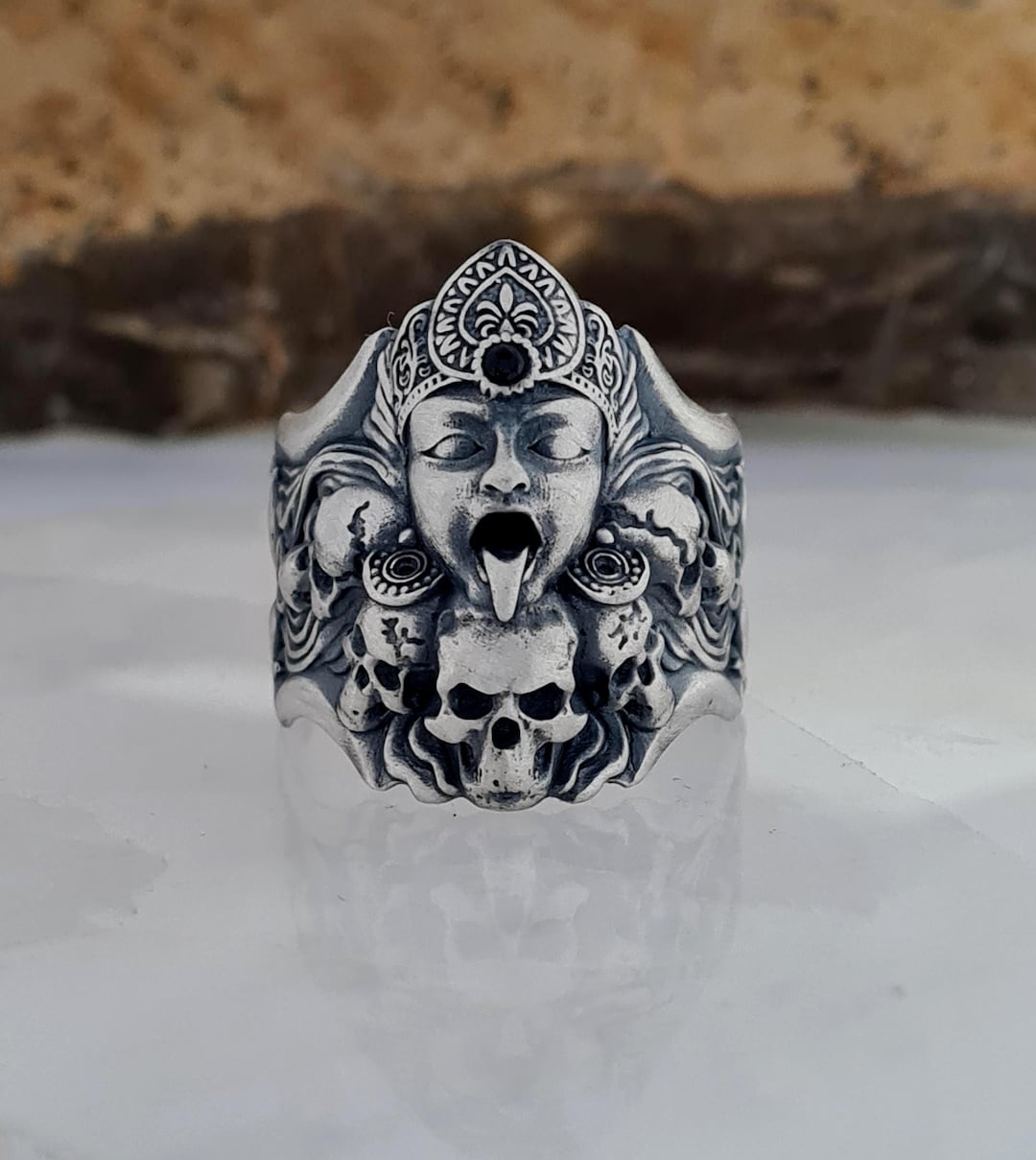 Oxidized Sterling Silver Kali Ring: Hindu Goddess Skull Jewelry - Etsy