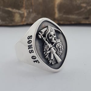 Grim Reaper Skull Ring - Handcrafted Silver Anarchy Ring - Sons of Anarchy Inspired Statement Jewelry