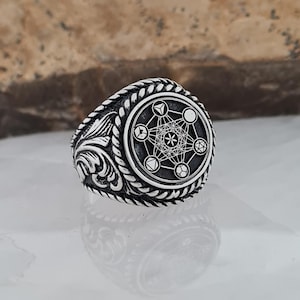 Sterling Silver Metatron&#39;s Cube Ring: Sacred Geometry Esoteric Jewelry