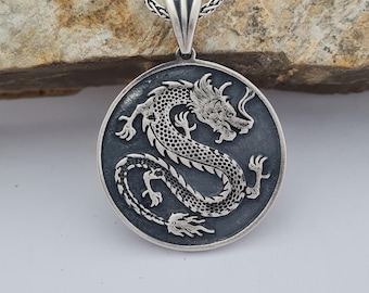 Handcrafted Sterling Silver Dragon Pendant: Unisex Mythical Jewelry