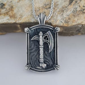 Handcrafted Sterling Silver Viking Axe Pendant: Nordic Amulet Necklace