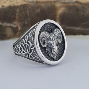 Handmade Sterling Silver Ram Head Ring: Unisex Boho Vintage Style