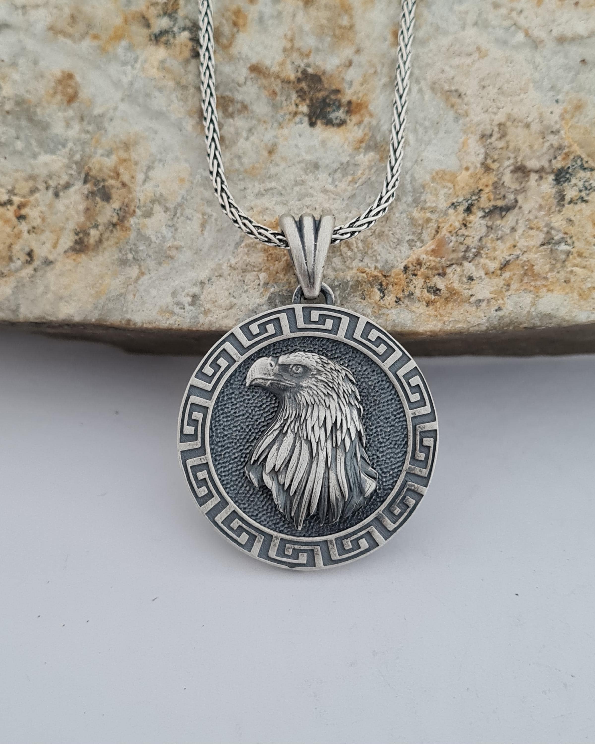Ciondolo Argento 925 Antico Con Aquila Calva, Moneta Tonda - Regalo Originale Uomo - Foto 3