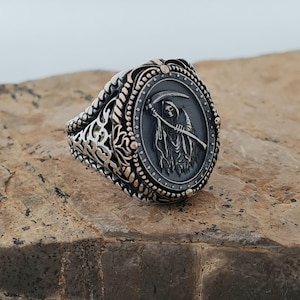 Handmade 925 Sterling Silver Grim Reaper Ring | Unique Design for Men & Women | Angel of Death Symbol | Gothic Style Statement Jewelry