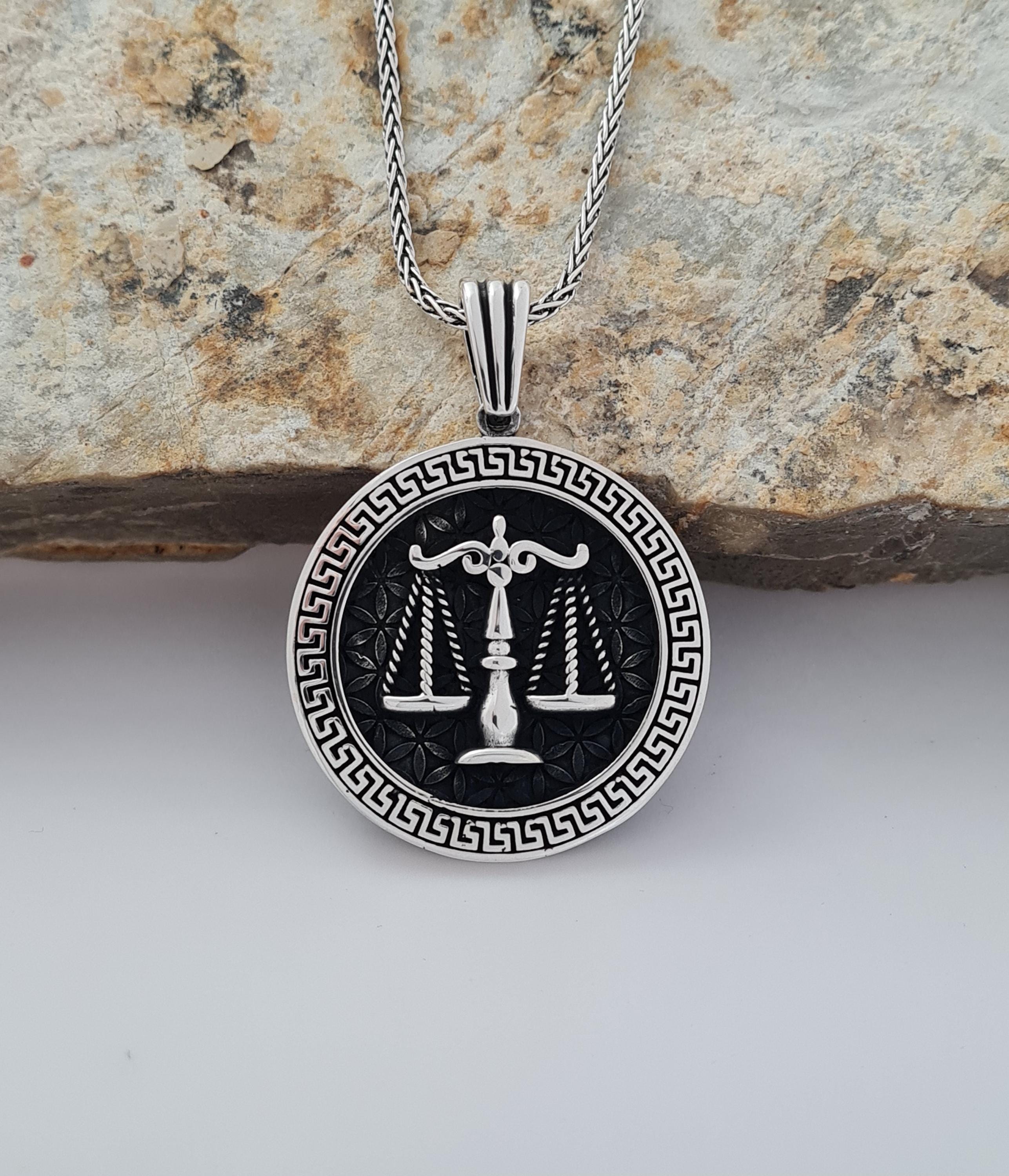 Scales Medallion Necklace 925K Silver, Libra Necklace Sterling Silver, Scales Locket Necklace, Balance and Justice Necklace, Gift For Lawyer